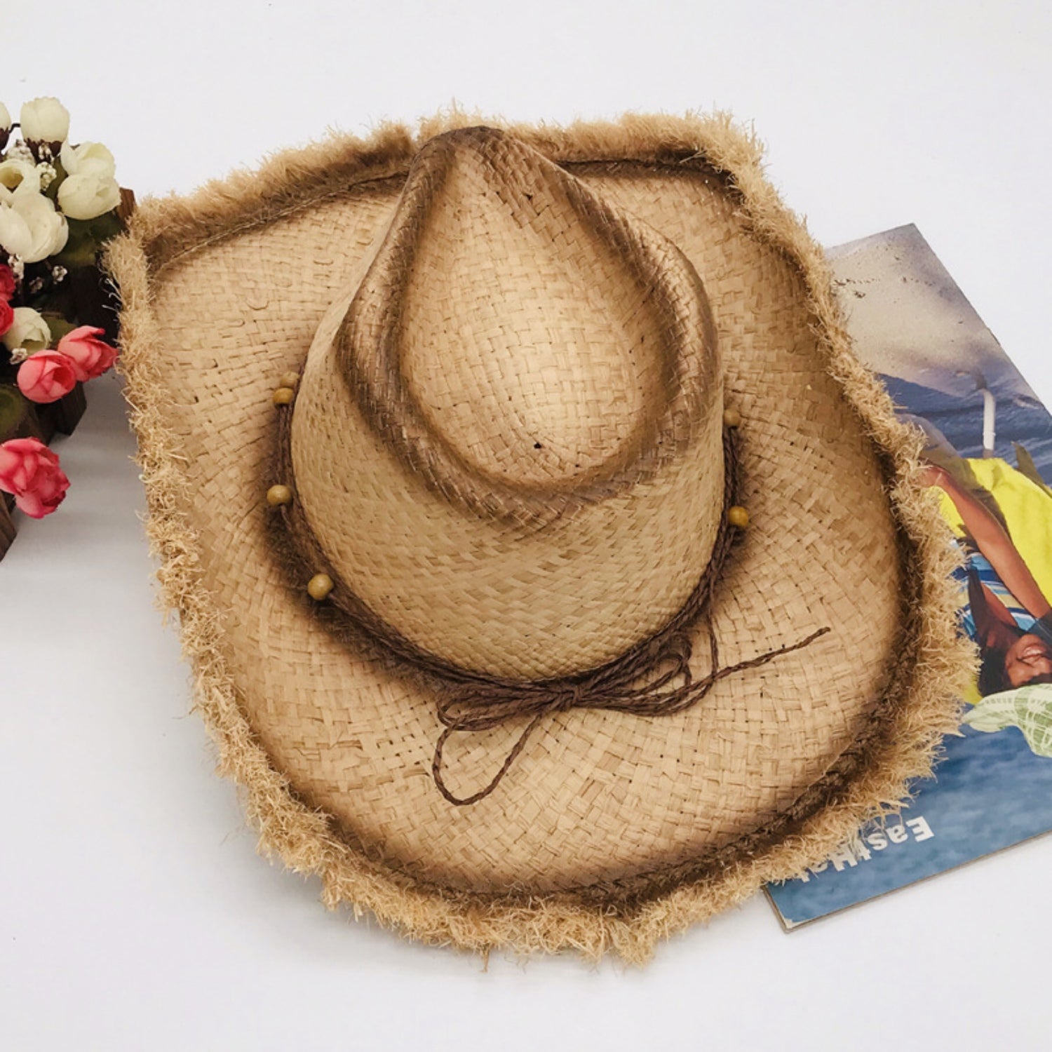 Raw Hem Wide Brim Straw Woven Hat Trendsi