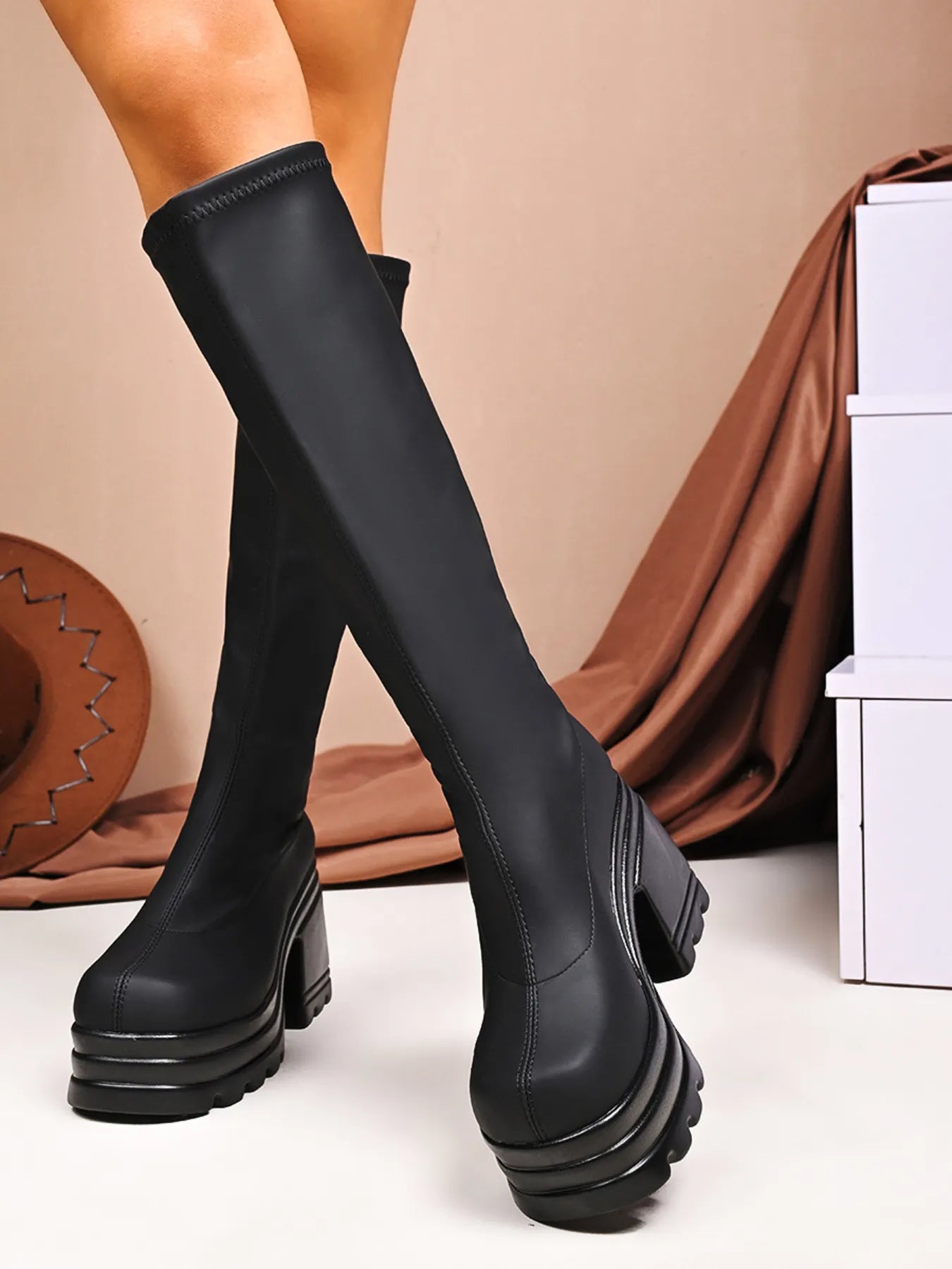 Square Toe Platform Block Heels Boots Trendsi