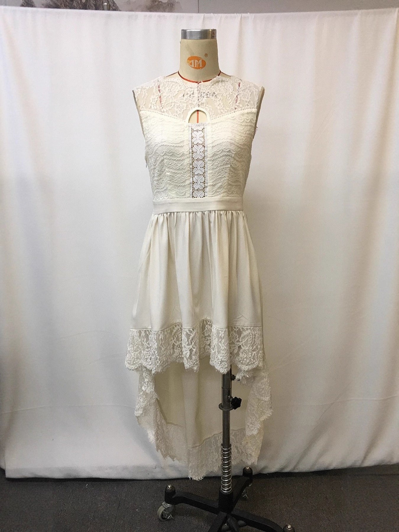 Full Size Lace Trim High-Low Dress Plus Size 