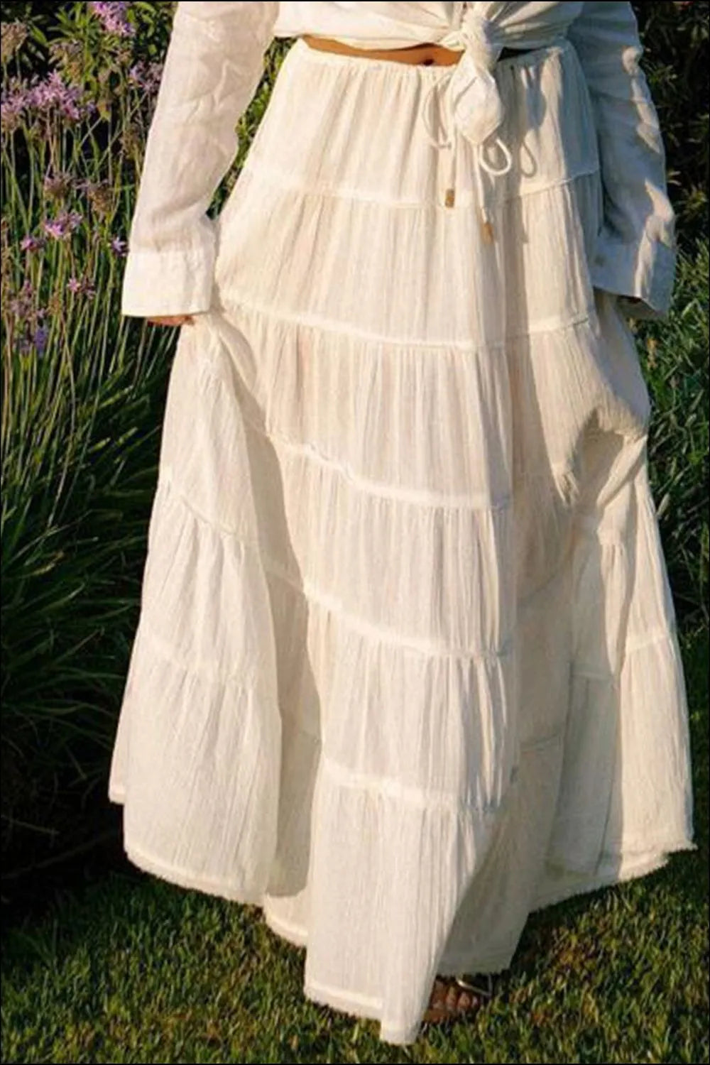 Bohemian Tiered Maxi Skirt with Drawstring Waist 