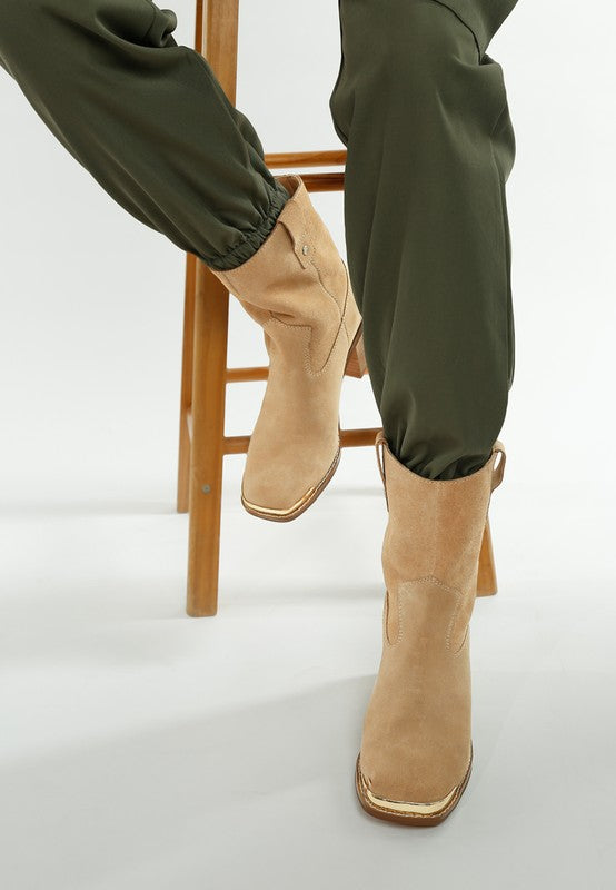Emberly Suede Square Toe Ankle Boots 