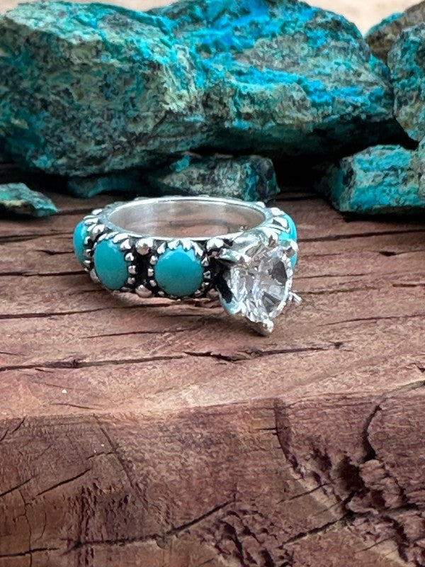 Kingman Turquoise & White Topaz Sterling Silver Fo Nizhoni Traders LLC