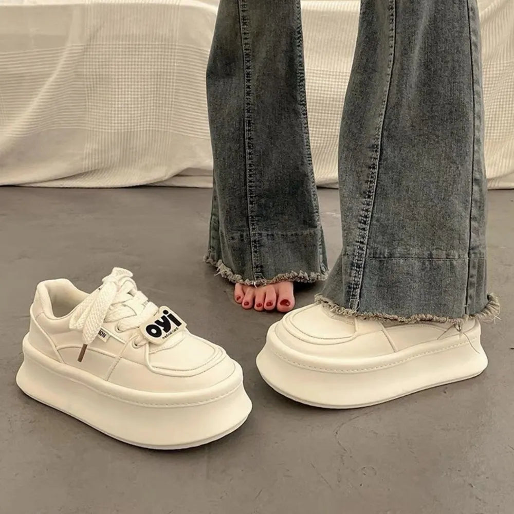 Lace Up Round Toe Platform Sneakers Trendsi