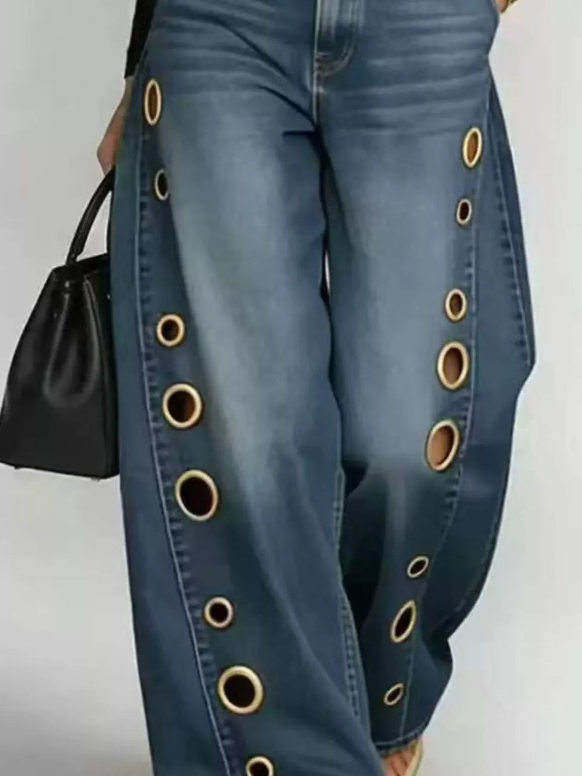 Wide Leg Jeans with Eyelet Details Trendsi