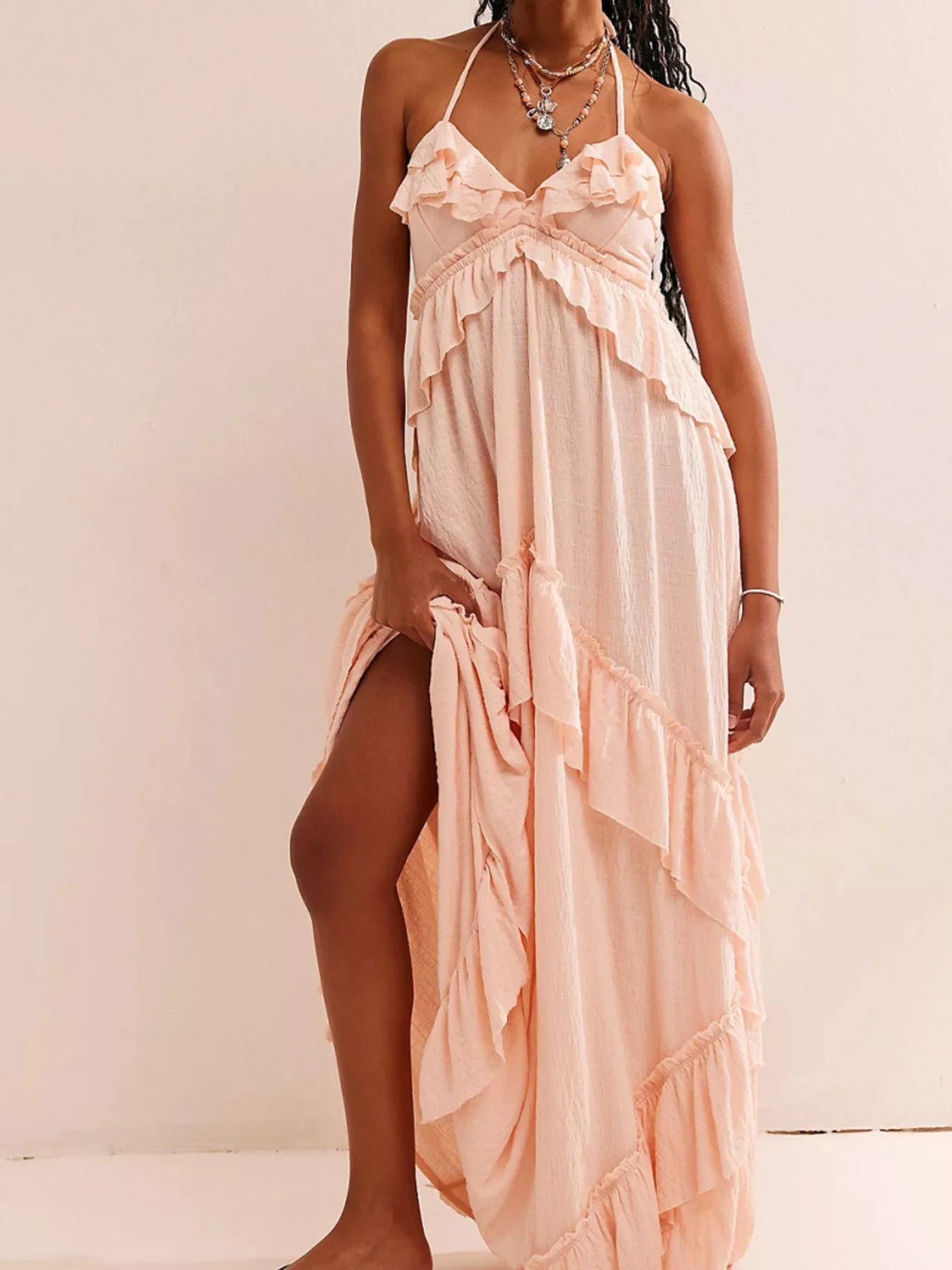 Ruffled Halter Neck Maxi Dress 