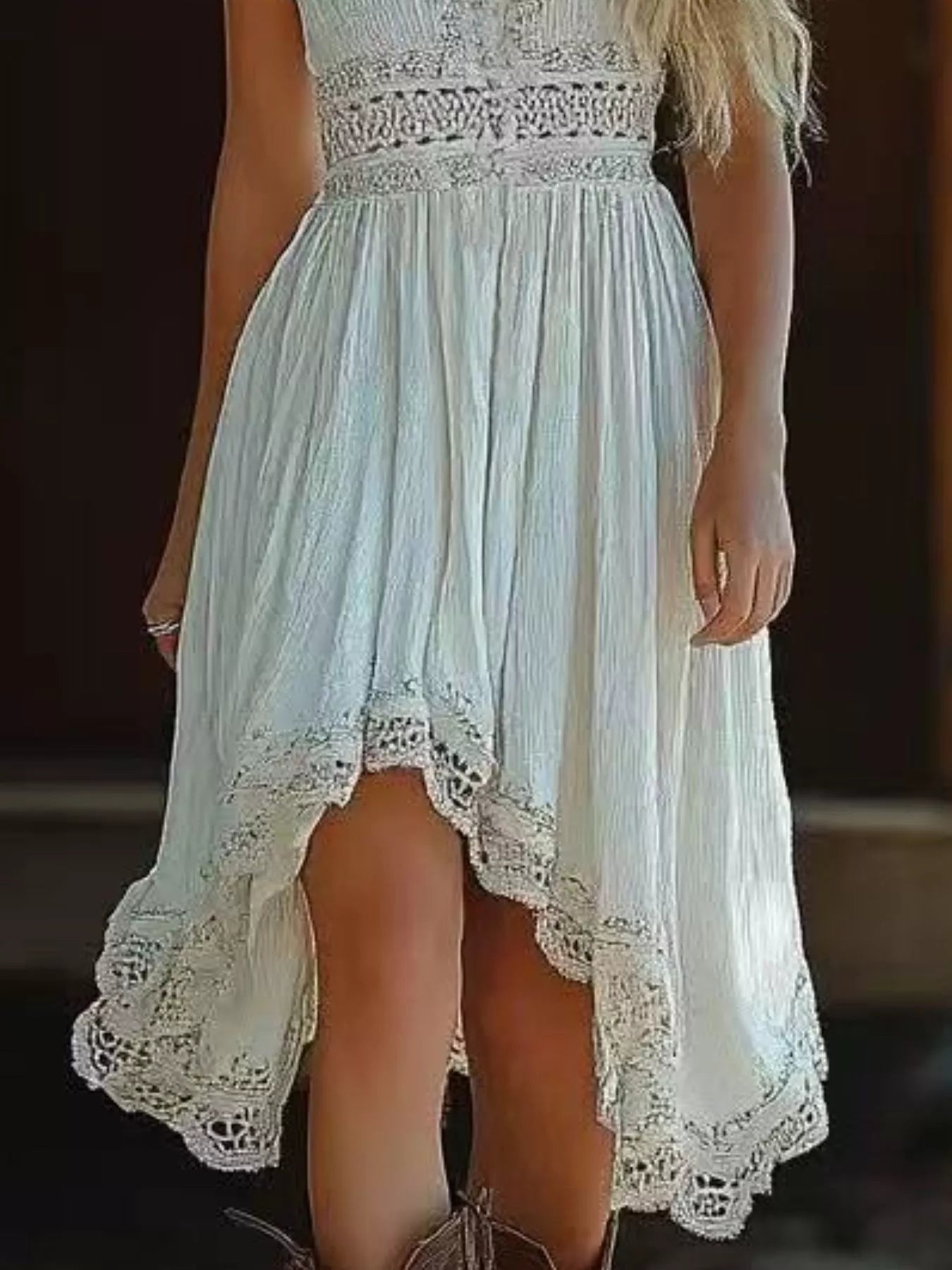 Asymmetrical Hem Lace V-Neck Cami Dress 