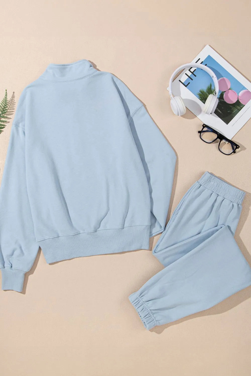 Half Zip Long Sleeve Top and Joggers Set Trendsi