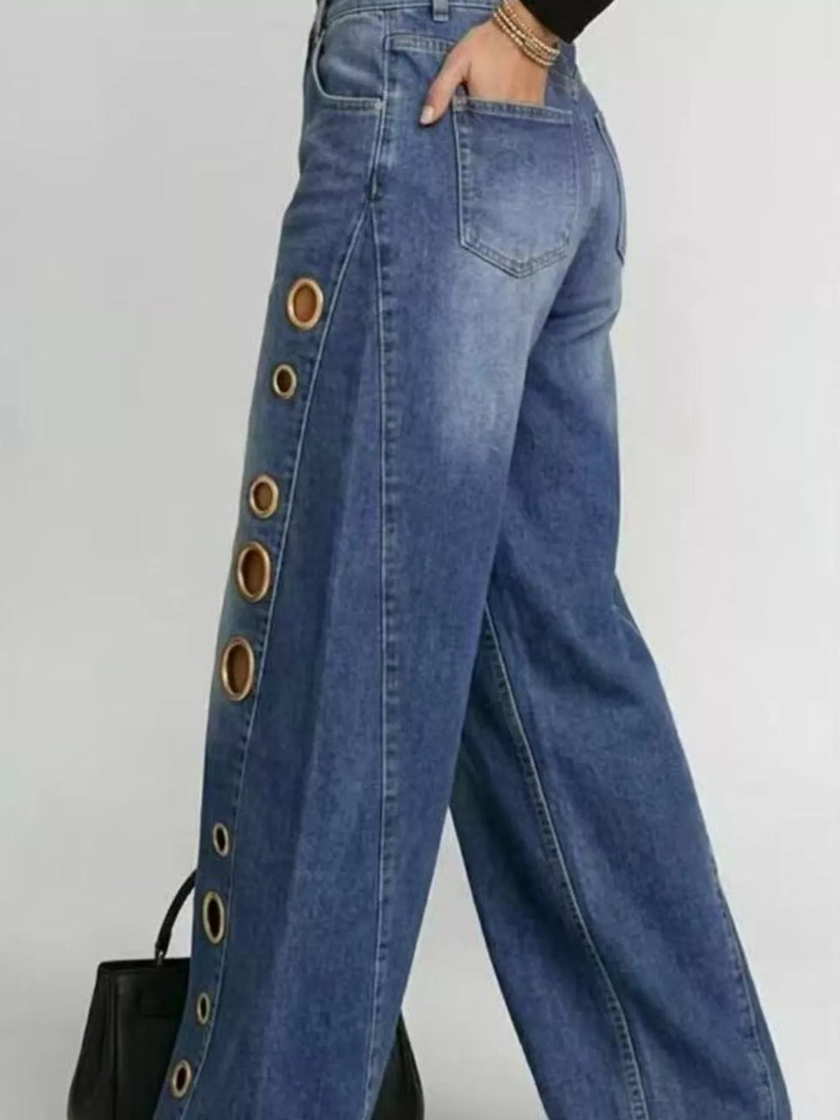 Wide Leg Jeans with Eyelet Details Trendsi