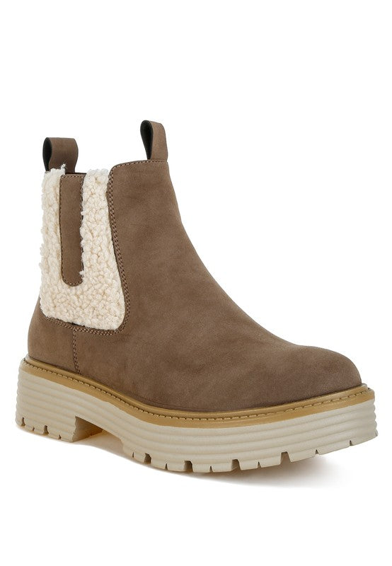 Mothman Faux Fur Detail Chunky Ankle Boots Luckygirlsclothingcompany.com