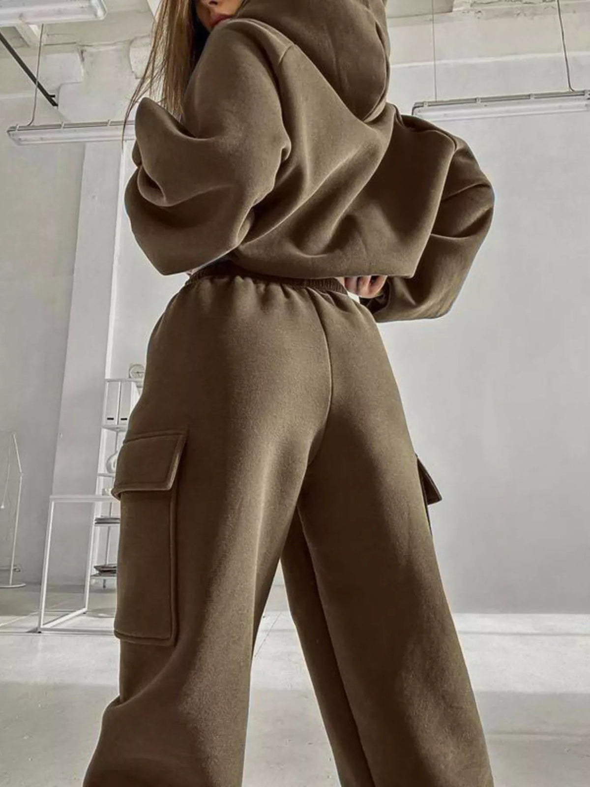 Kangaroo Pocket Hoodie and Joggers Set Trendsi