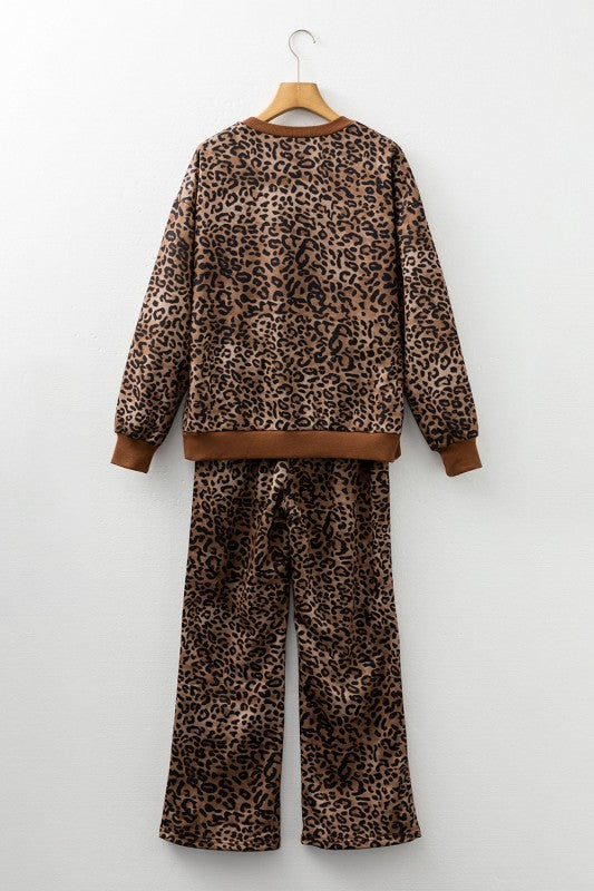 Leopard Contrast Trim Top and Pants Set JUNIPER BLVD