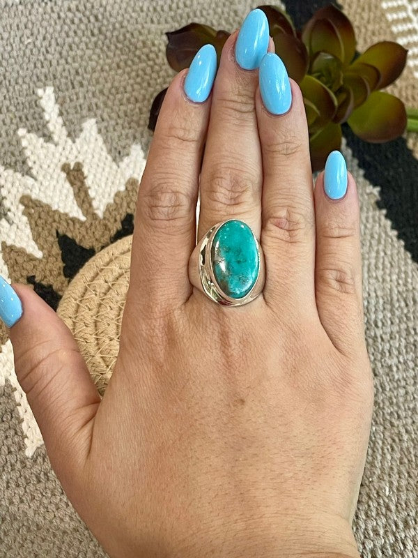 Navajo Turquoise & Sterling Silver Ring Size 11.75 Nizhoni