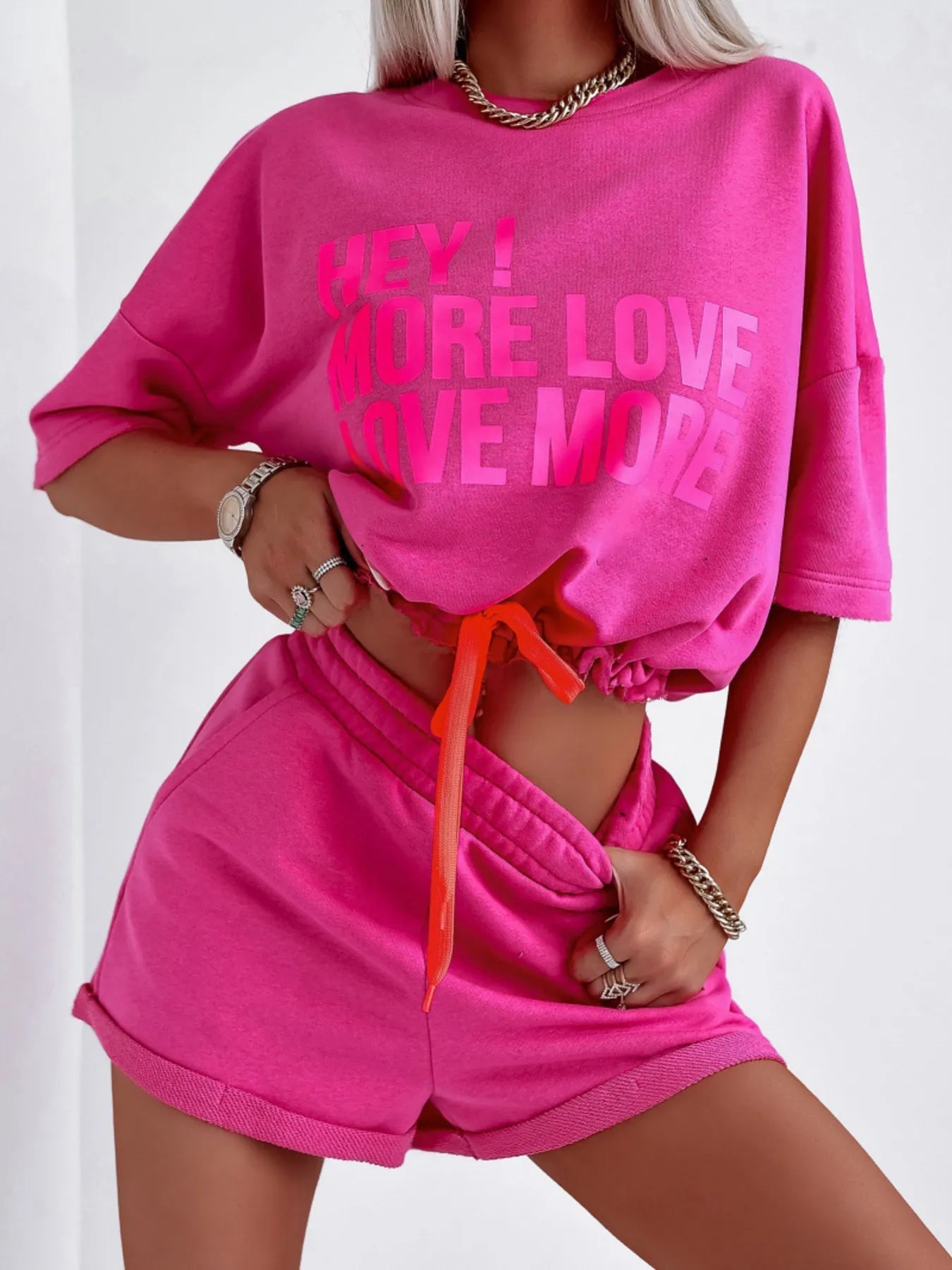 Letter Graphic Top and Shorts Set Trendsi