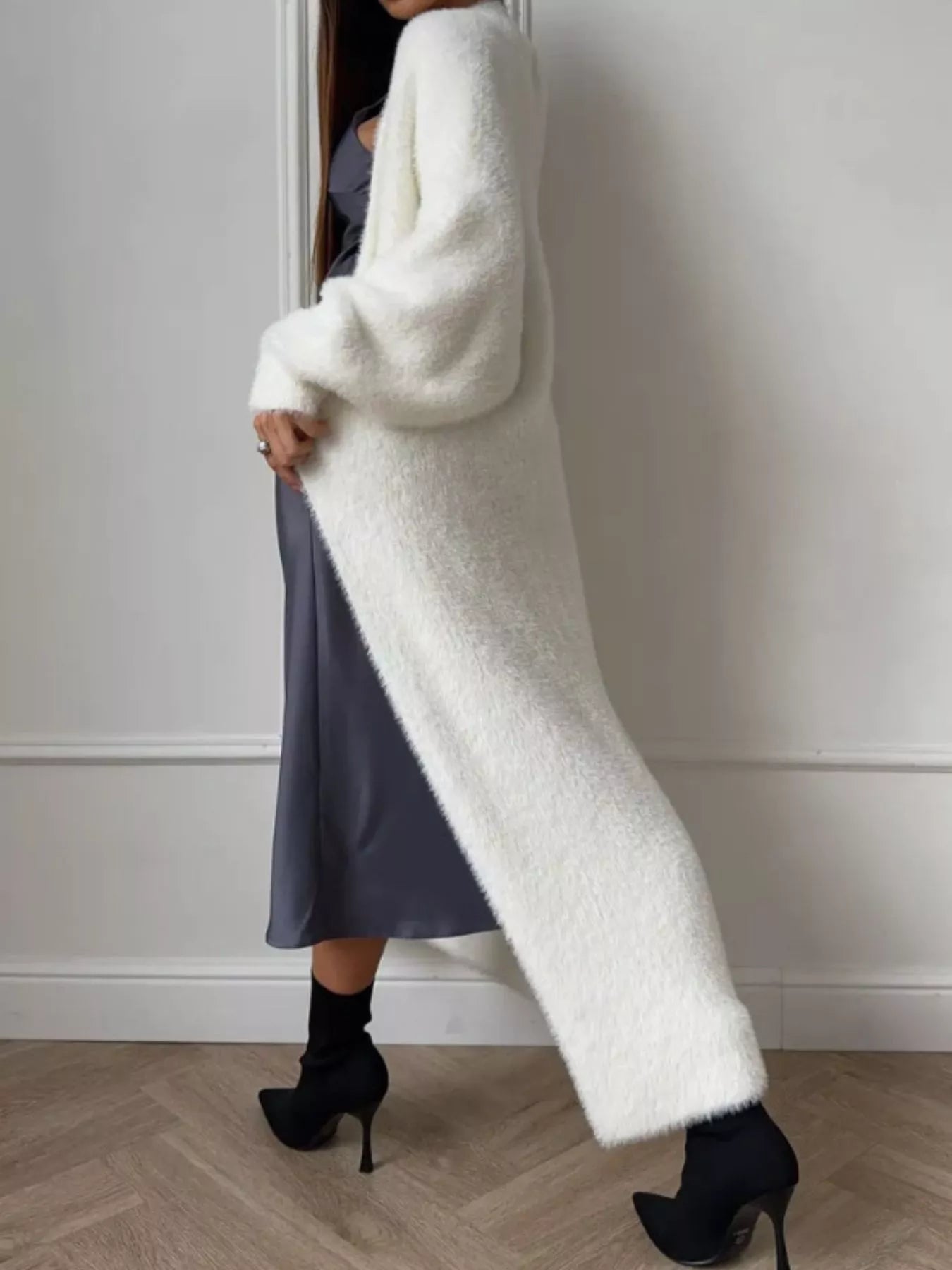 Fuzzy Open Front Longline Cardigan 