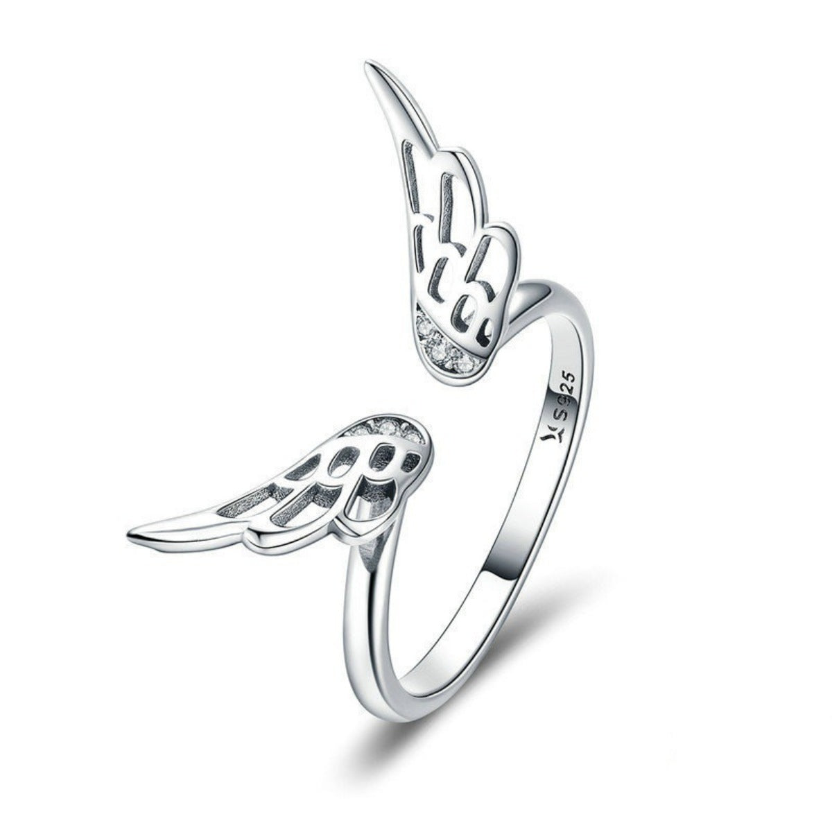 925 Sterling Silver Zircon Angel Wing Open Ring Trendsi