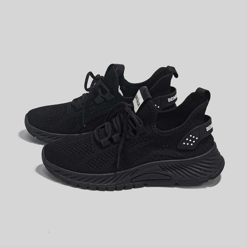 Mesh Lace-Up Platform Athletic Shoes 