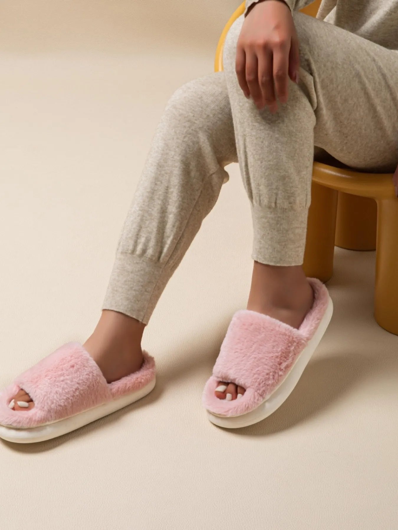Fluffy Open Toe Comfort Slippers Trendsi