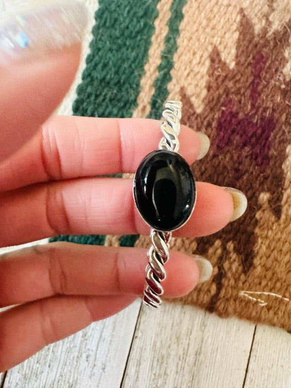 Navajo Onyx & Sterling Silver Cuff Bracelet 