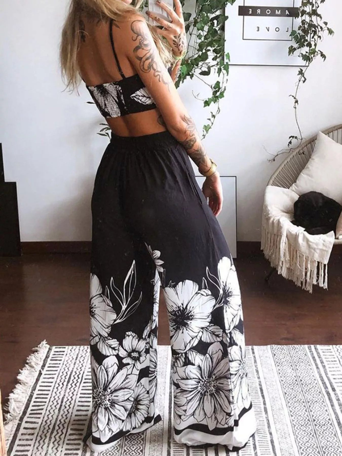 Boho Butterfly Print Top and Pants Set 