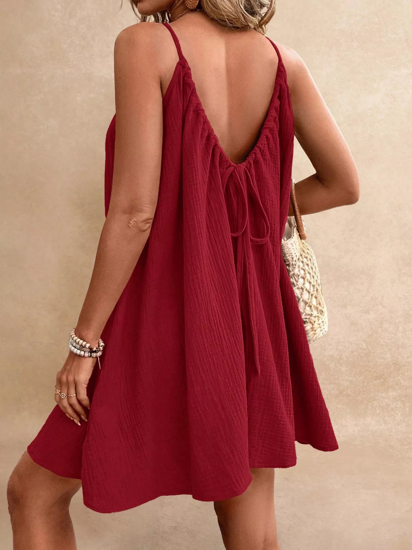 Casual Spaghetti Strap Gauze Dress Trendsi