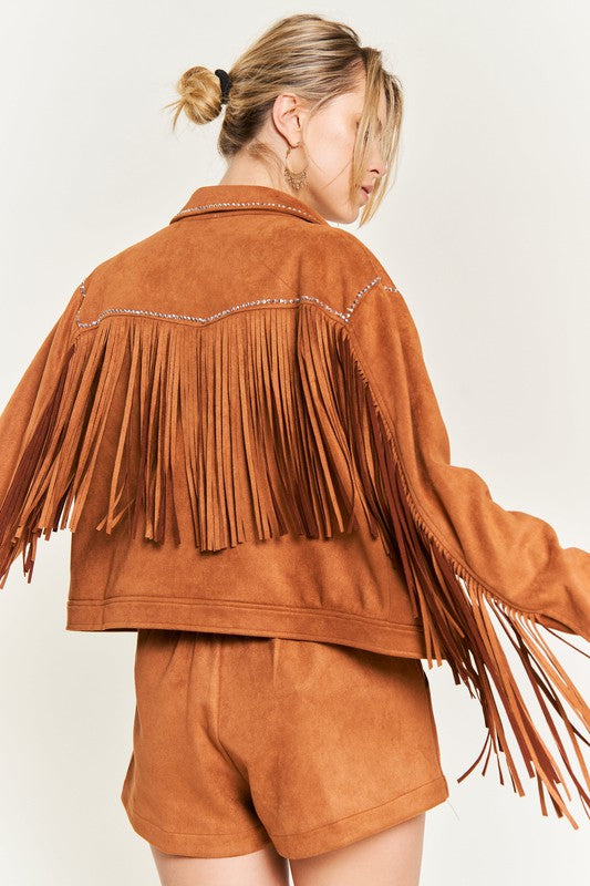 Suede studded fringe jacket PLUS JJO5009P Jade By Jane