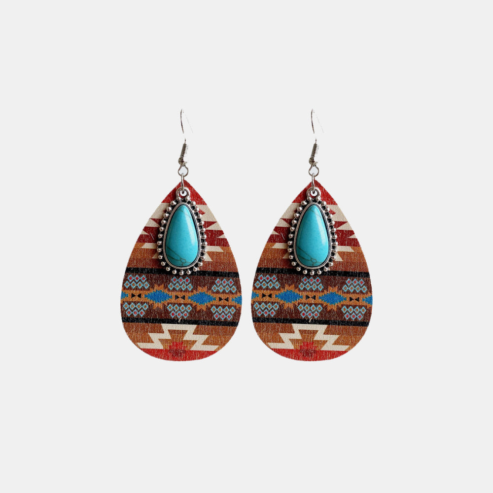 Turquoise Teardrop Shape Wooden Dangle Earrings Trendsi