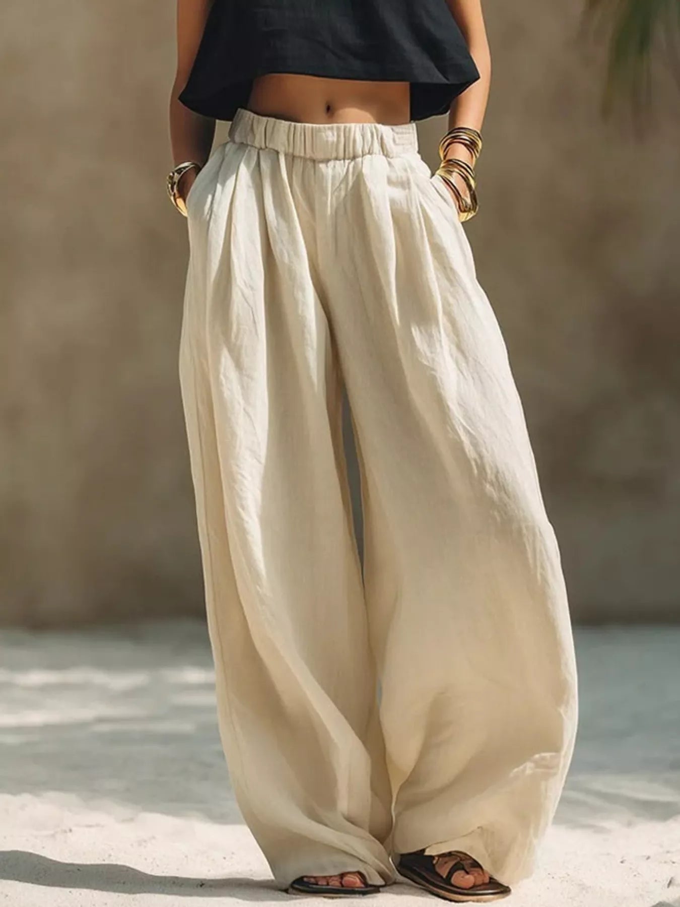 Full Size Elastic Waistband Wide Leg Pants Plus Size Trendsi