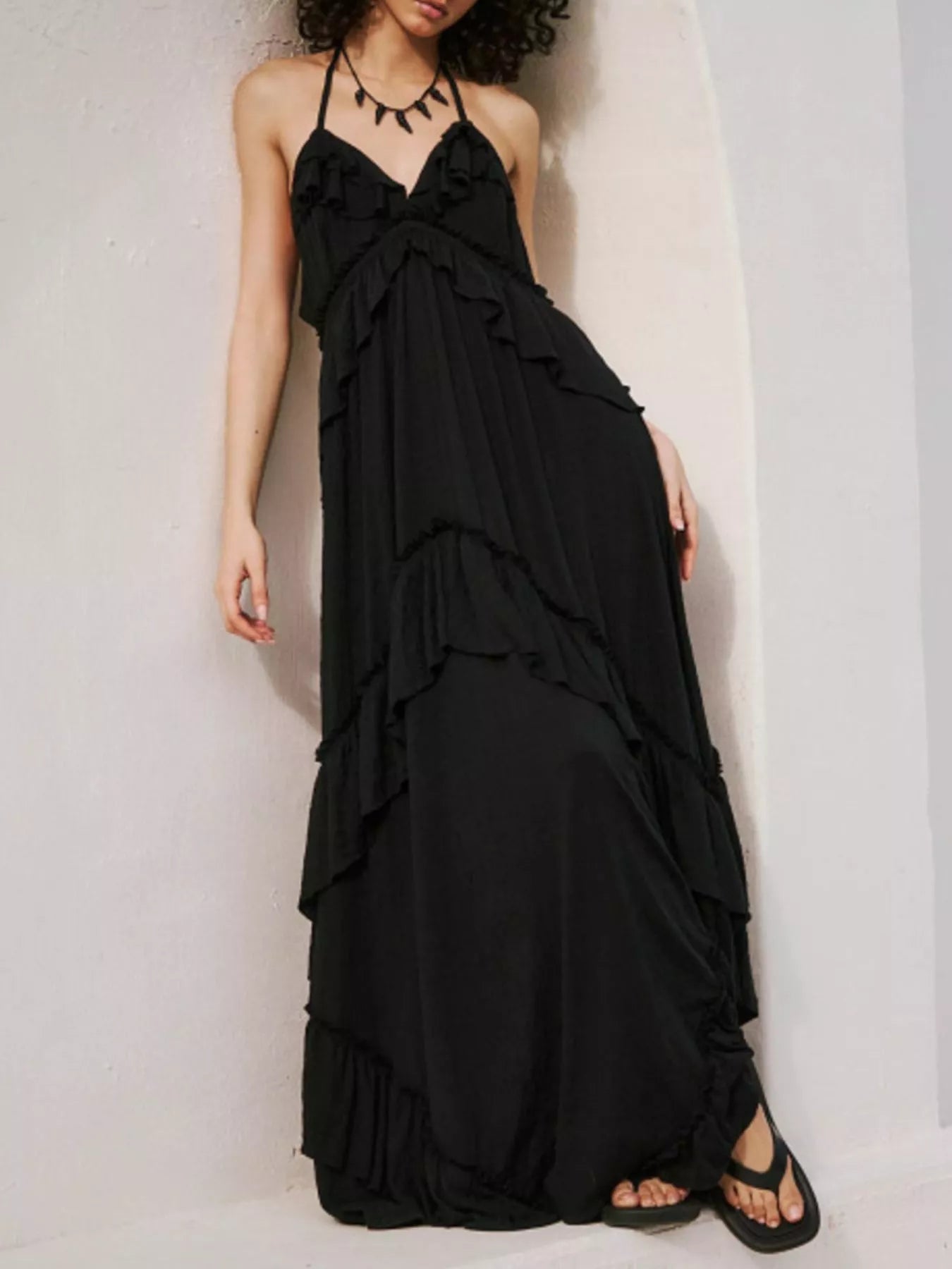 Ruffled Halter Neck Maxi Dress 