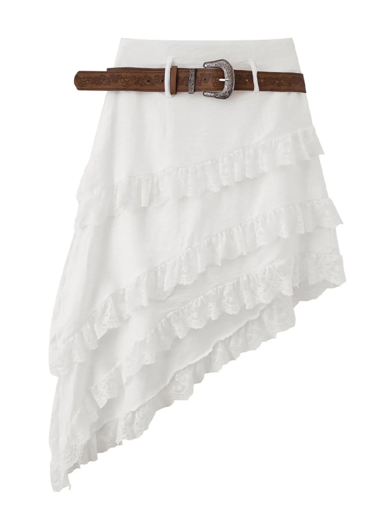 Asymmetrical Lace Ruffle Skirt 
