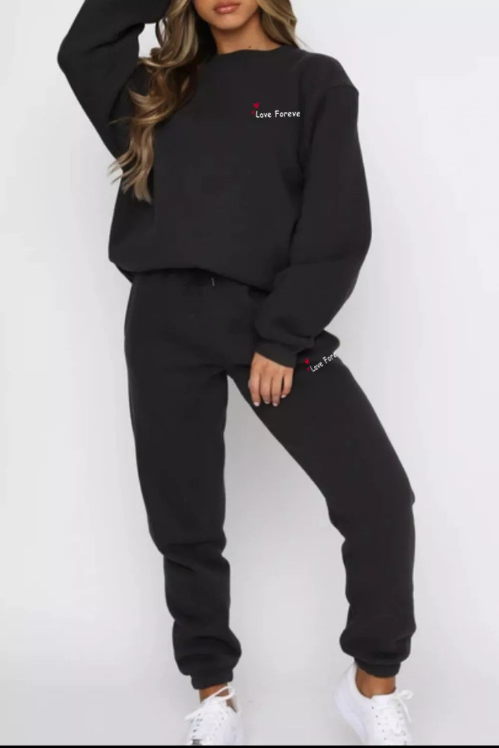 Round Neck Sweatshirt and Joggers Set Trendsi
