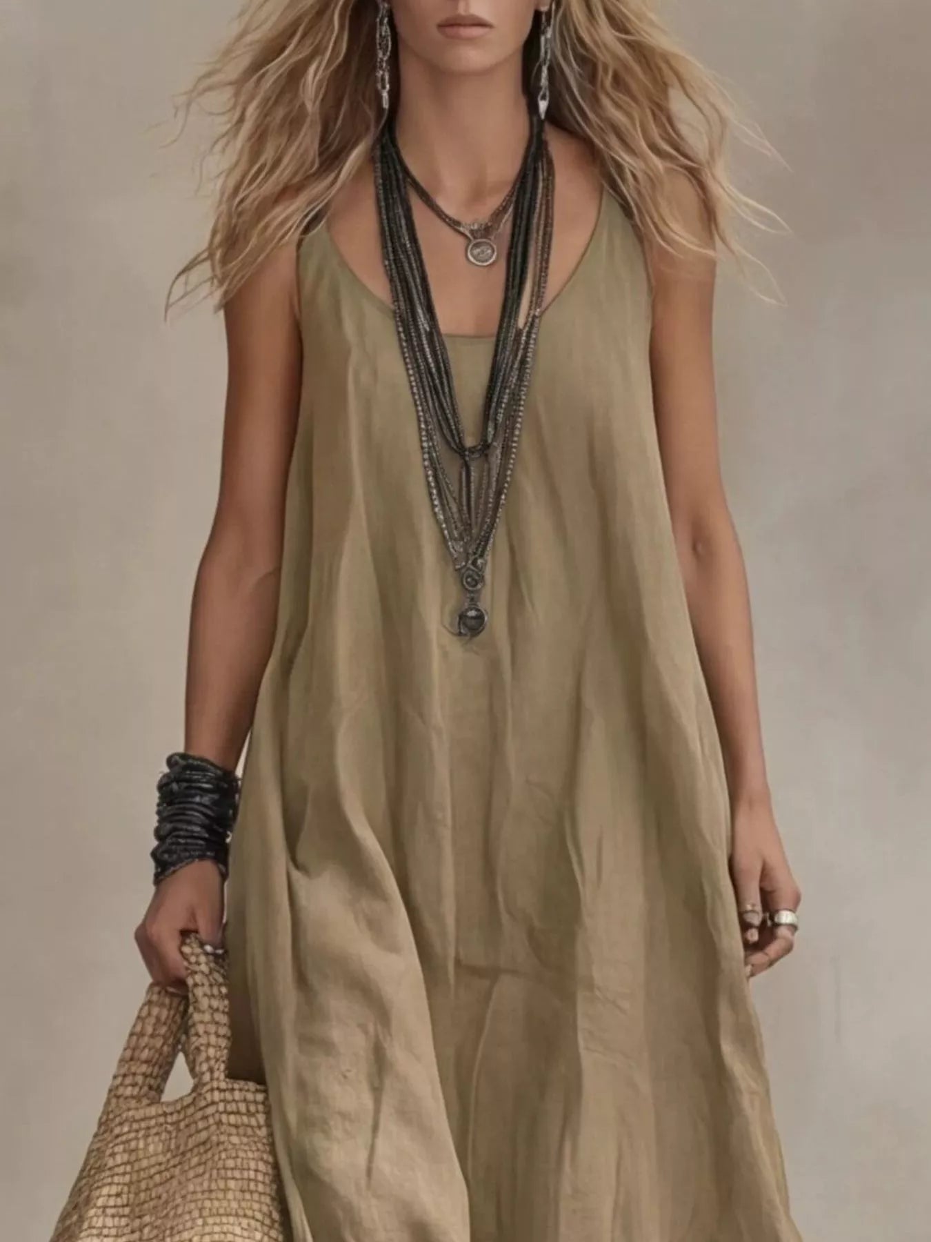 Full Size Scoop Neck Sleeveless Maxi Dress Plus Size Trendsi