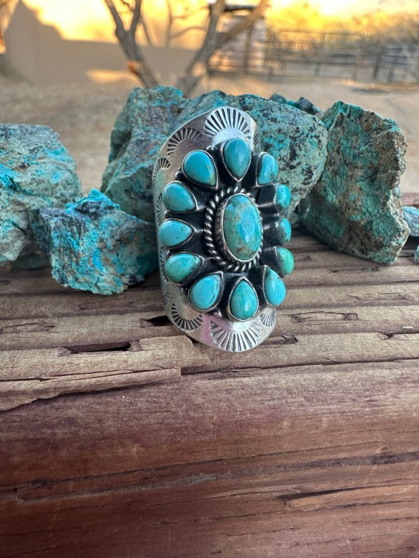 Handmade Emerald Valley Turquoise Cluster & Sterling Silver 