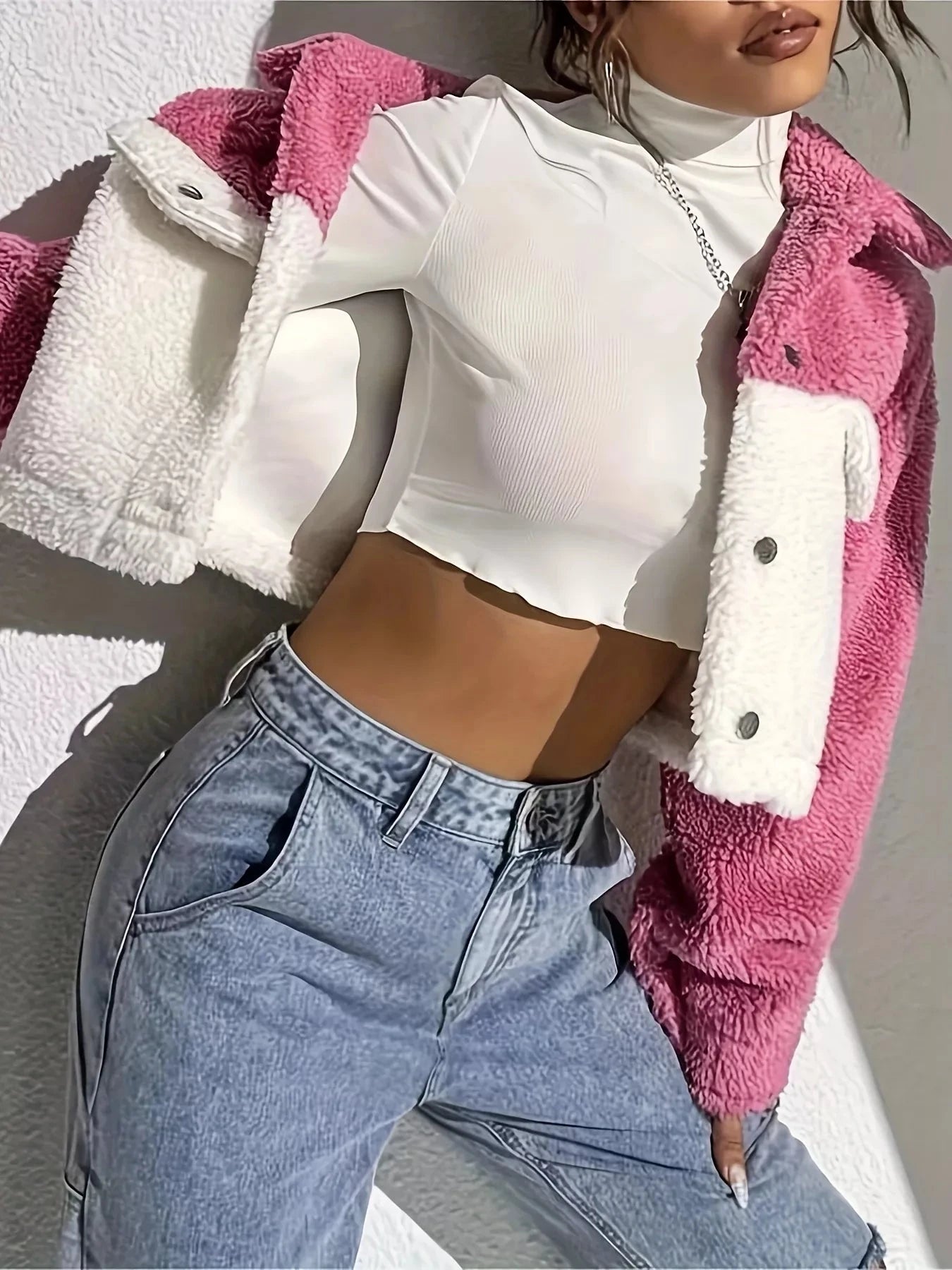 Two-Tone Plush Cropped Jacket 