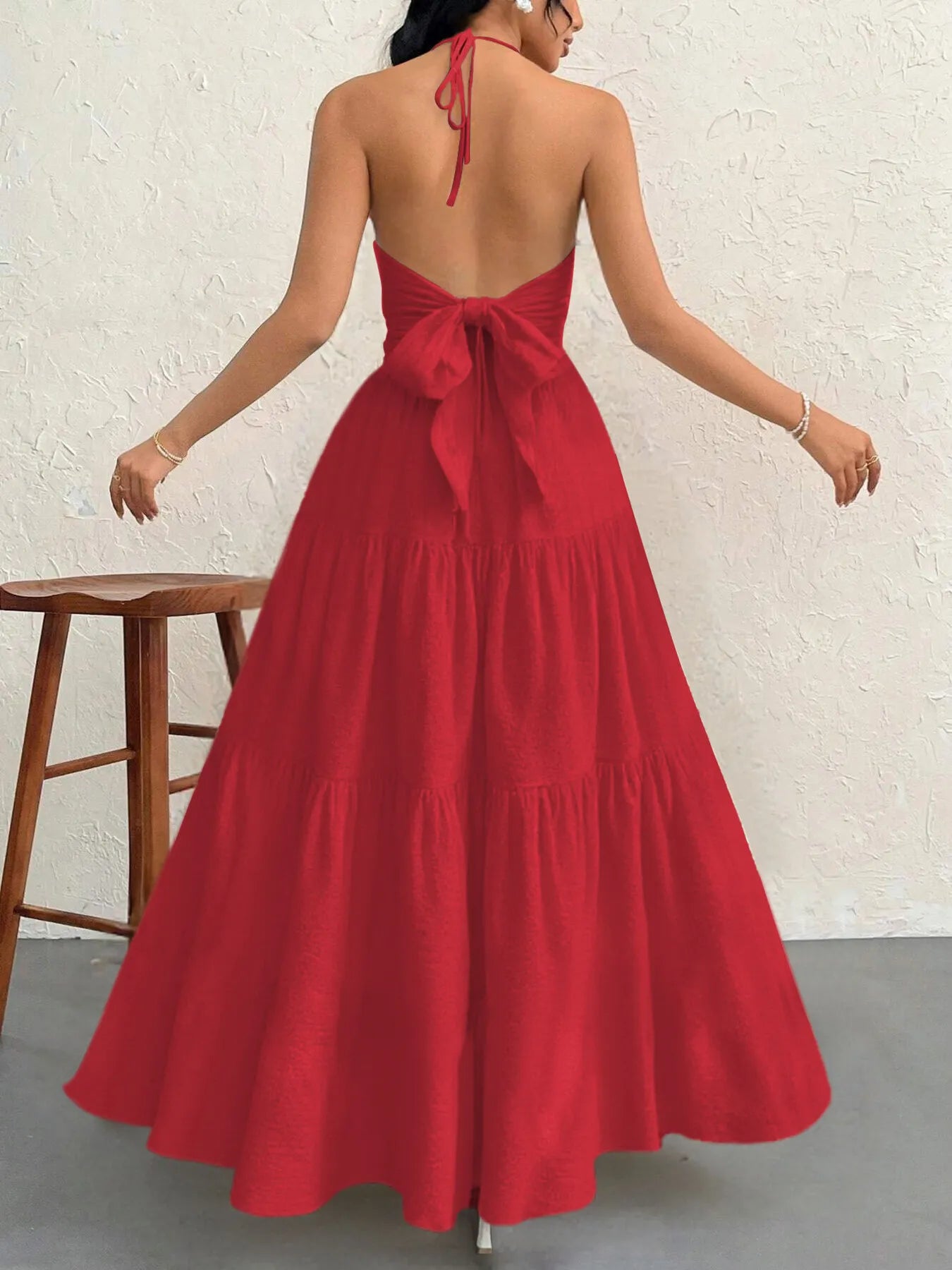 Halter Neck Tiered Maxi Dress 