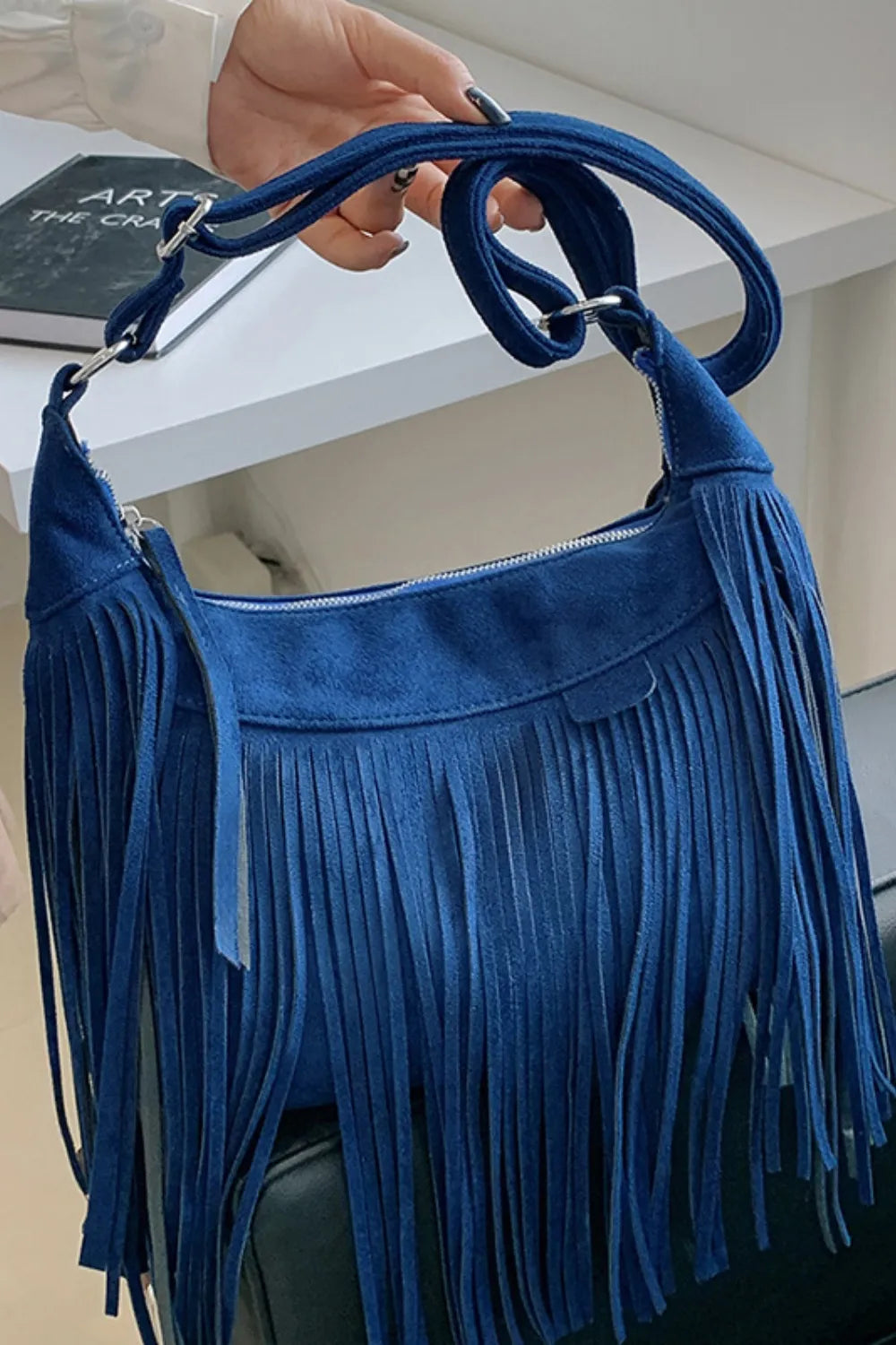 Suede Fringe Adjustable Strap Shoulder Bag 