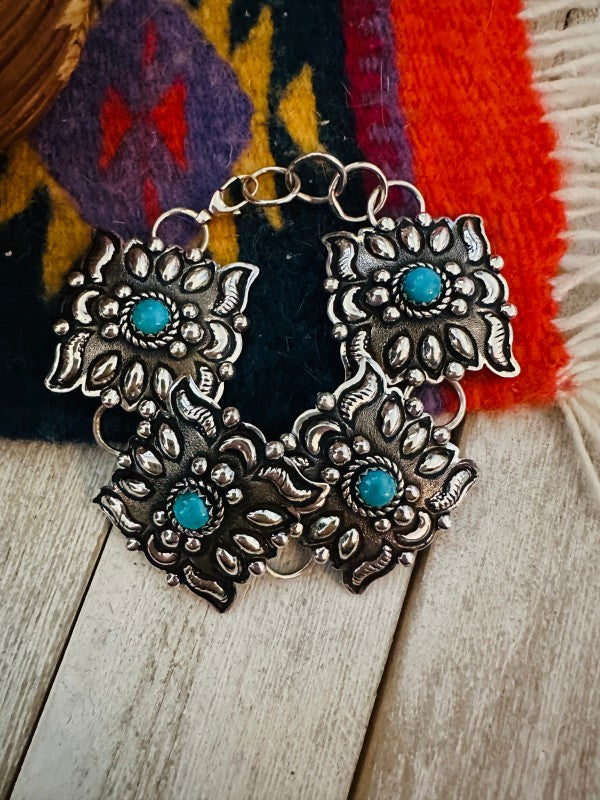 Navajo Turquoise & Sterling Silver Concho Link Bra 