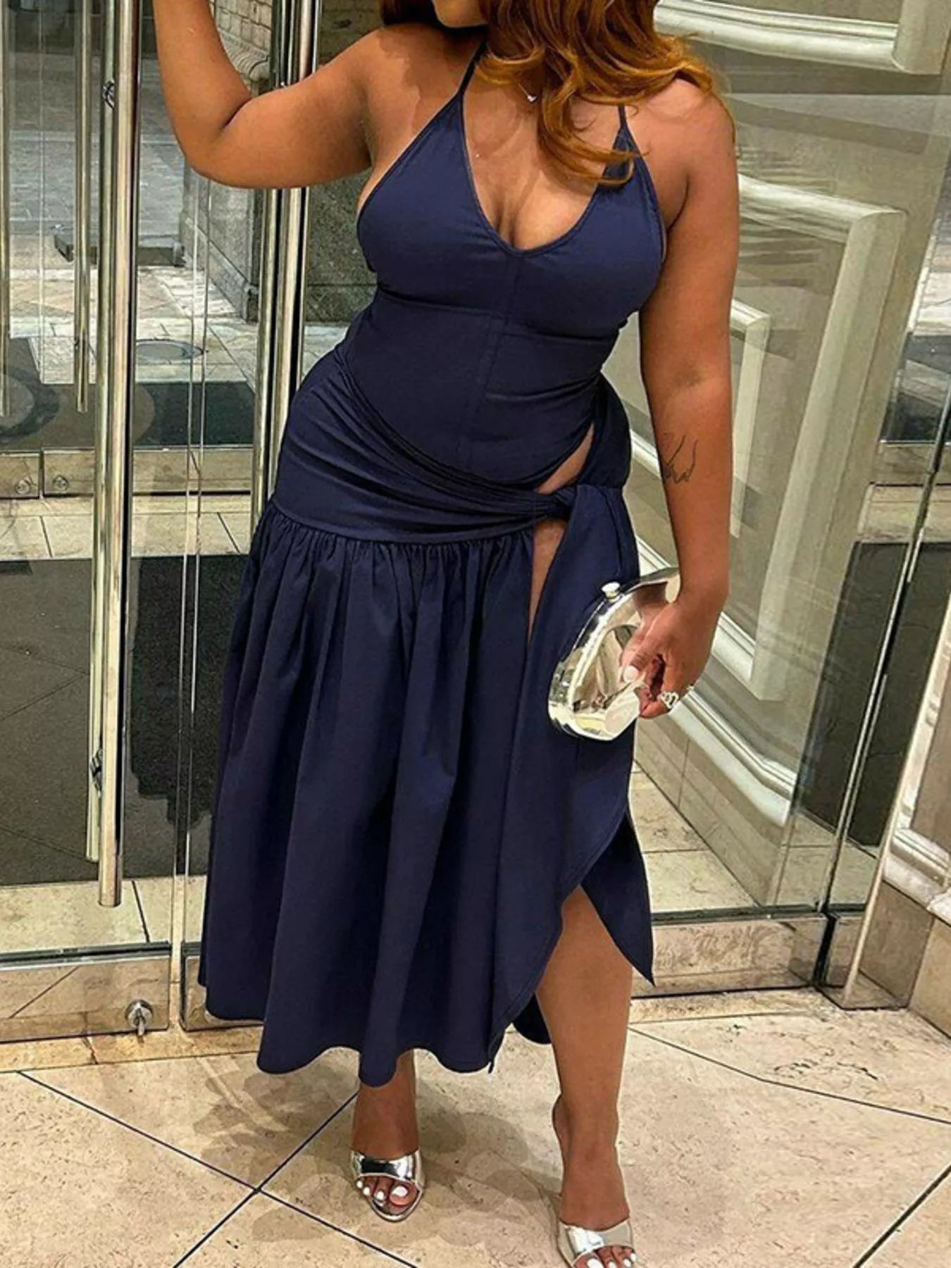 Halter Neck Ruched Bodysuit and Maxi Skirt Set Trendsi