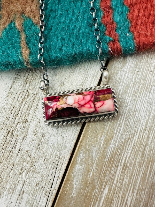 Navajo Rose Dahlia & Sterling Silver Bar 