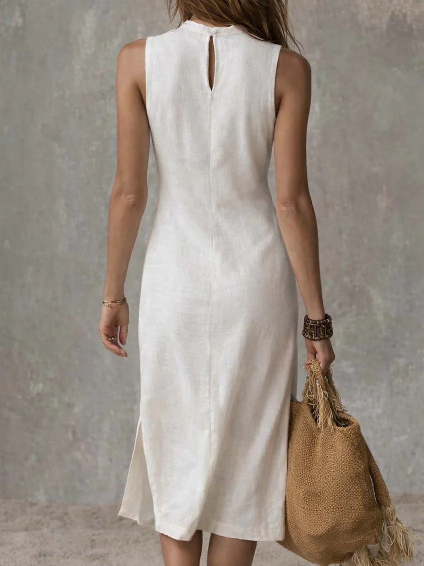 Full Size Sleeveless Mock Neck Slit Midi Dress Plus Size 