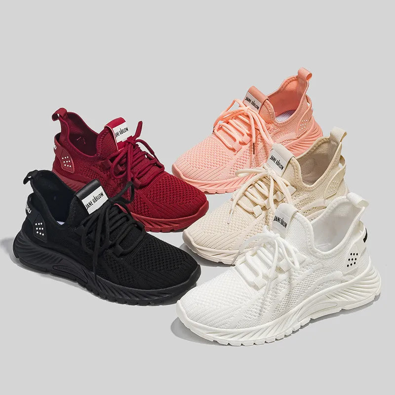 Mesh Lace-Up Platform Athletic Shoes 