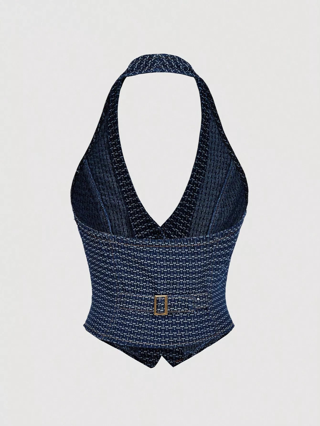 Halter Neck Denim Vest and Wide-Leg Jeans Set Trendsi