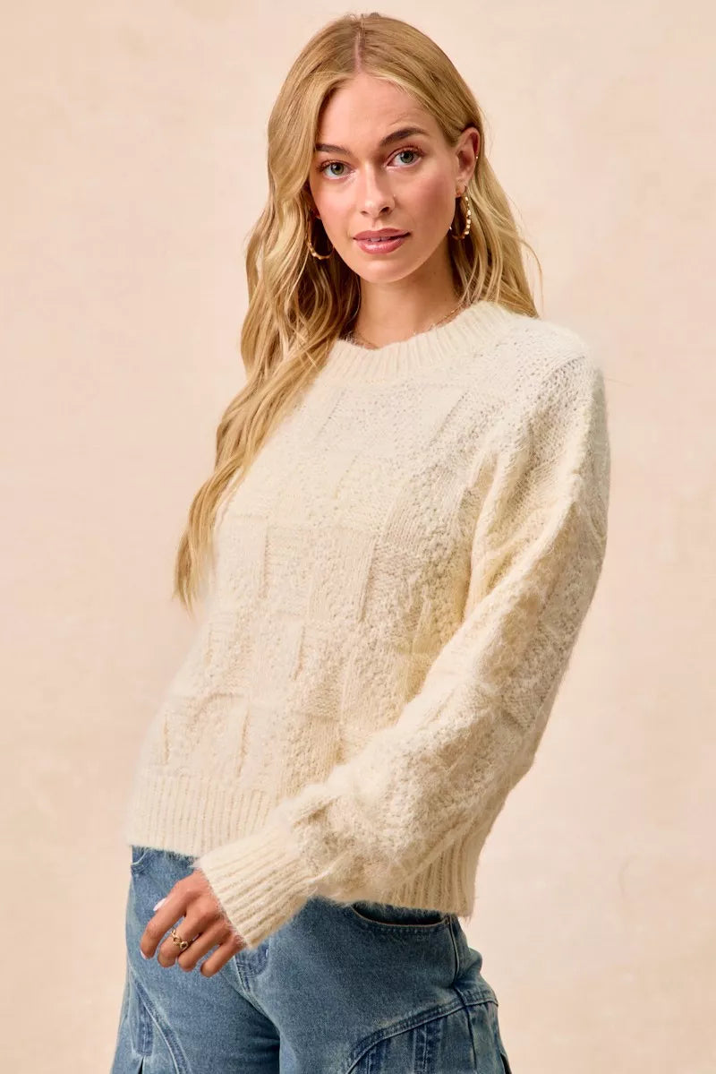 BiBi Checker Board Drop Shoulder Sweater Trendsi