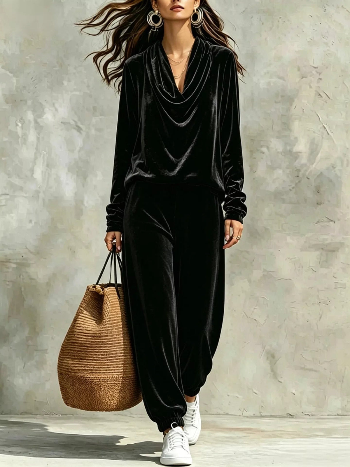 Cowl Neck Top and Joggers Set Trendsi