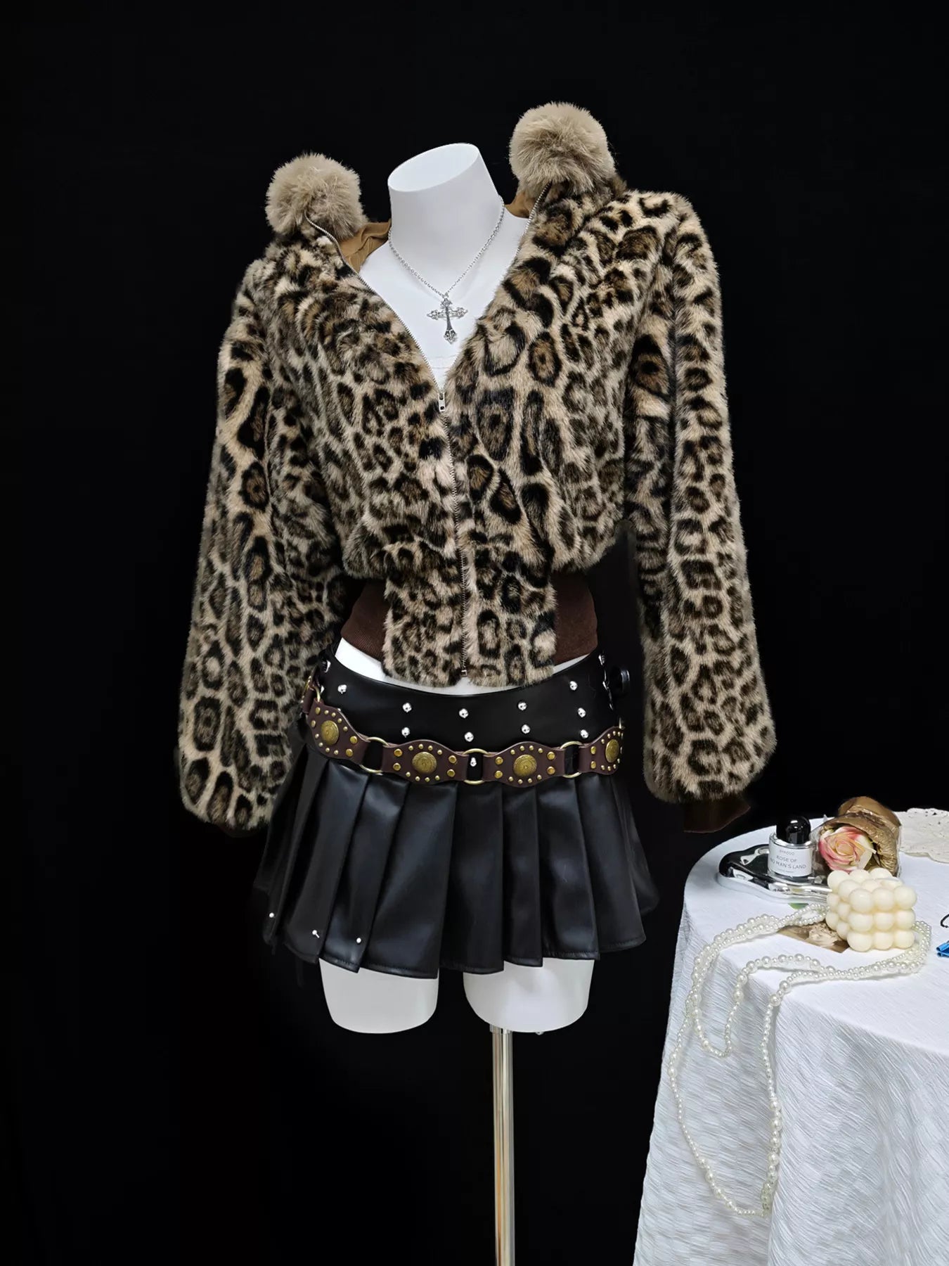 Leopard Faux Fur Hooded Outerwear 