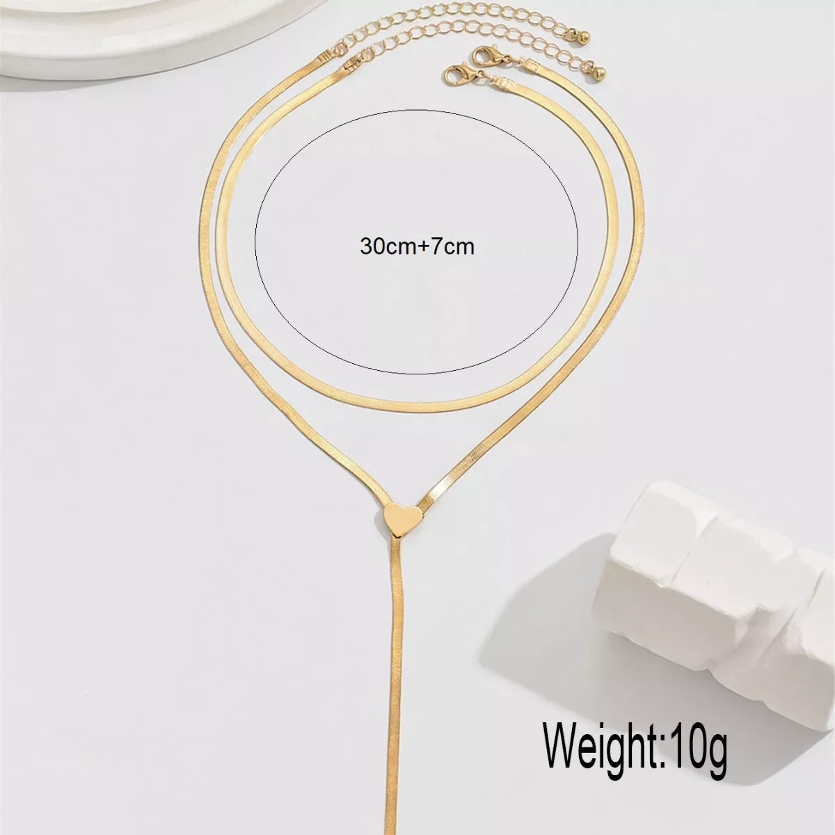 2 Piece 18K Gold-Plated Heart Necklace 
