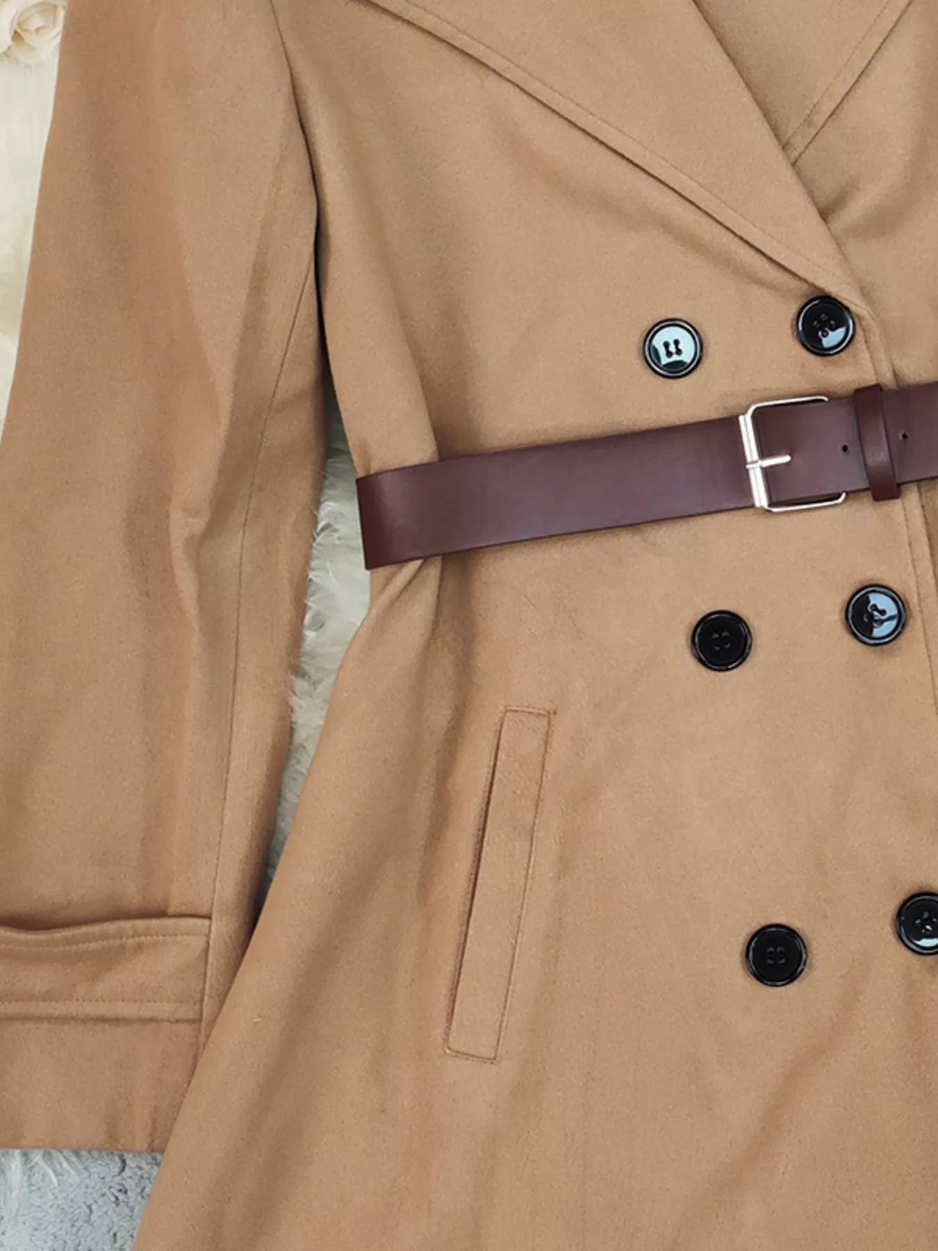 Double-Breasted Wool Blend Coat 