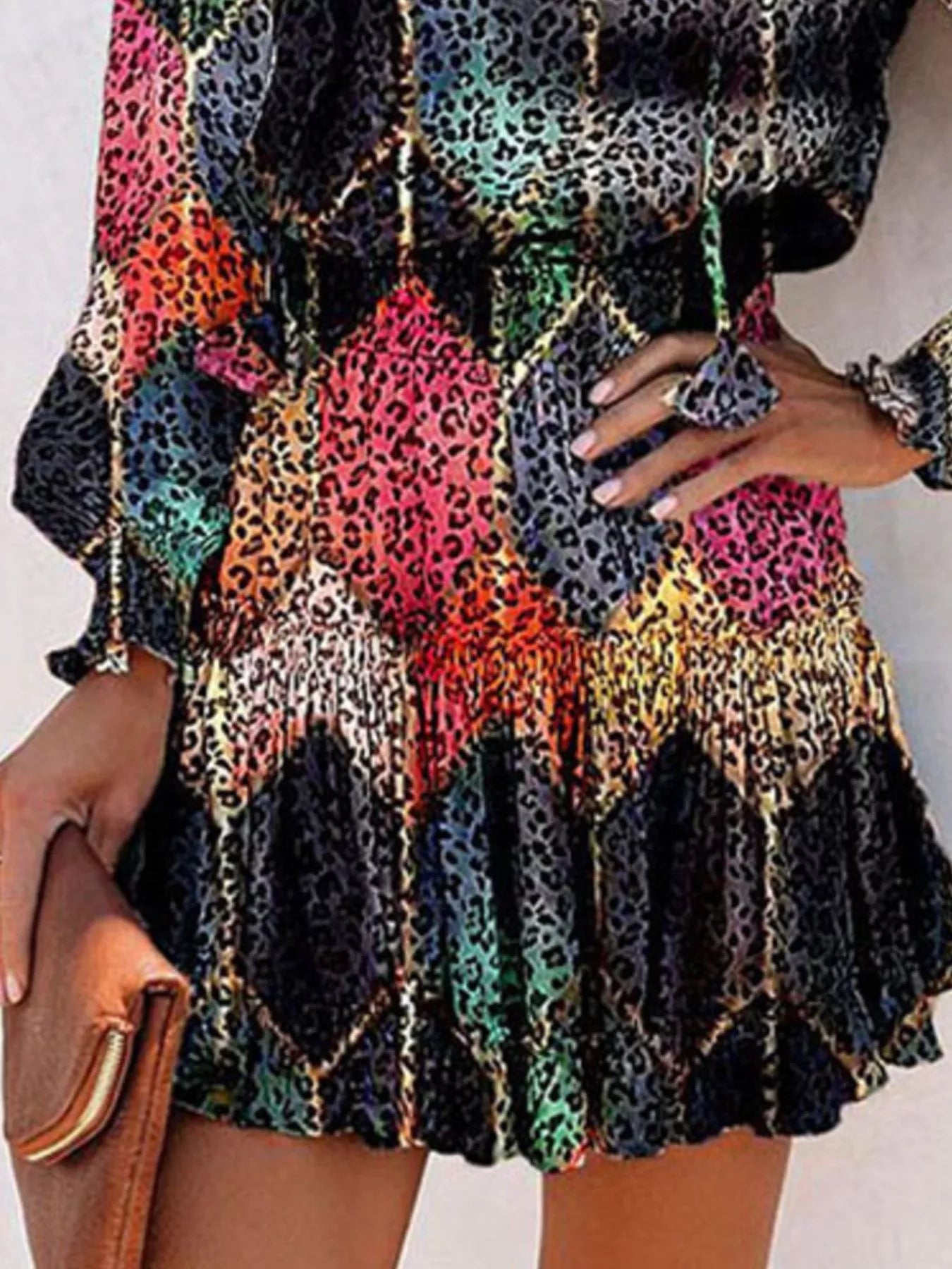 Tie Neck Lantern Sleeve Dress Trendsi