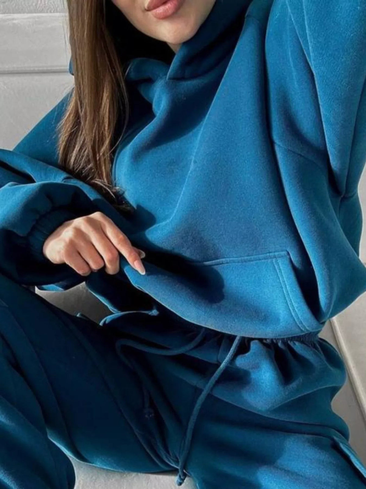 Kangaroo Pocket Hoodie and Joggers Set Trendsi