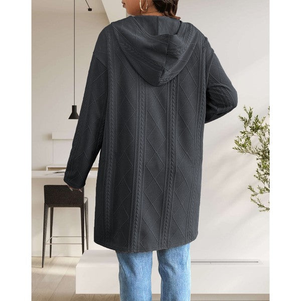 Womens Long Cardigans Cable Knitted Open Front 