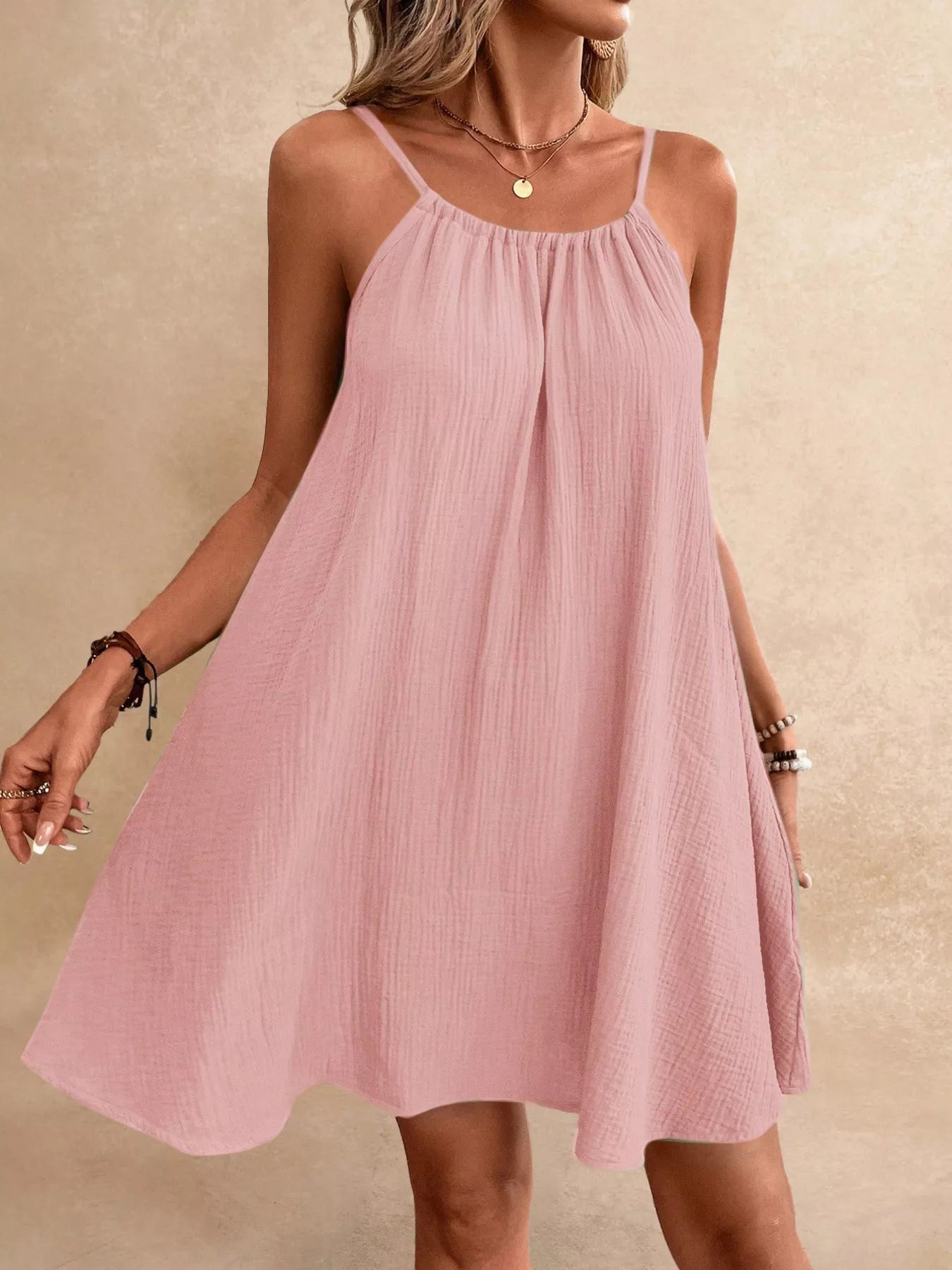 Casual Spaghetti Strap Gauze Dress Trendsi